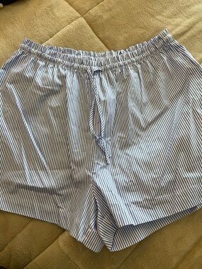 H&M Blue & White Striped High-Waist Women's Shorts
